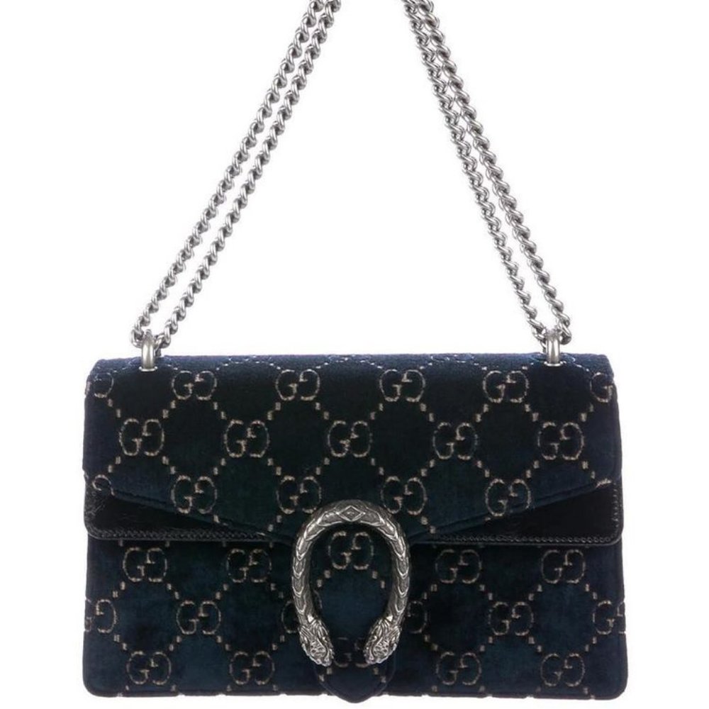 Chain Dionysus Shoulder Small Blue Gg Velvet Cross